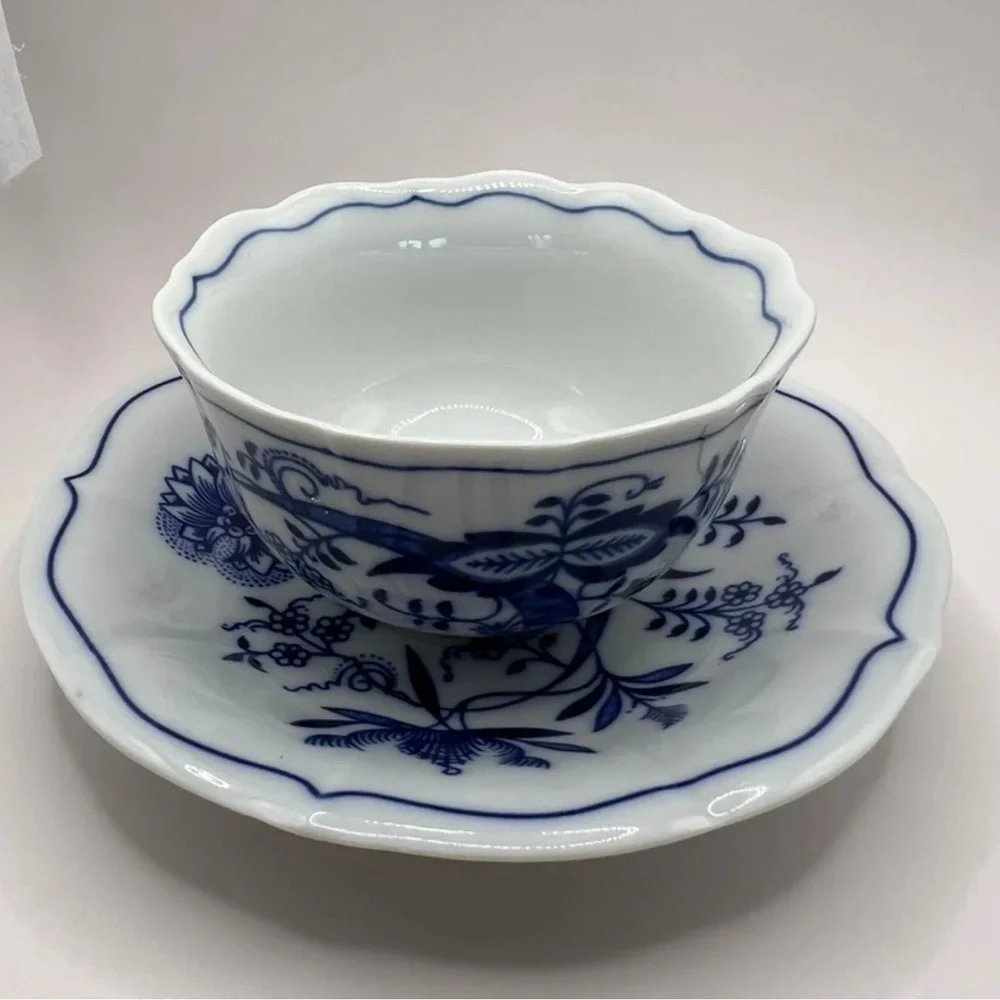 Zwiebelmuster Czech Blue & White Teacup and Saucer – Bohemia Porcelain – Vtg